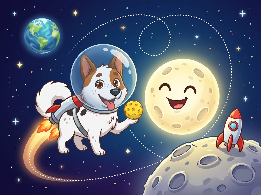 Foxy orbiting the moon with his rocket pack